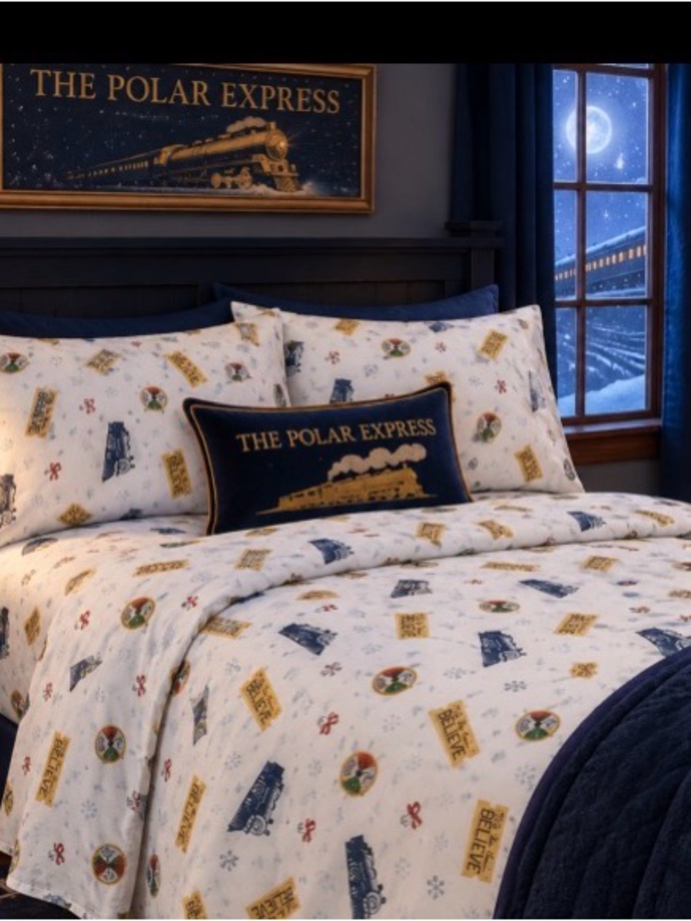Pottery Barn Polar Express Sheet Set Train Twin Twin XL Christmas Holiday Cotton